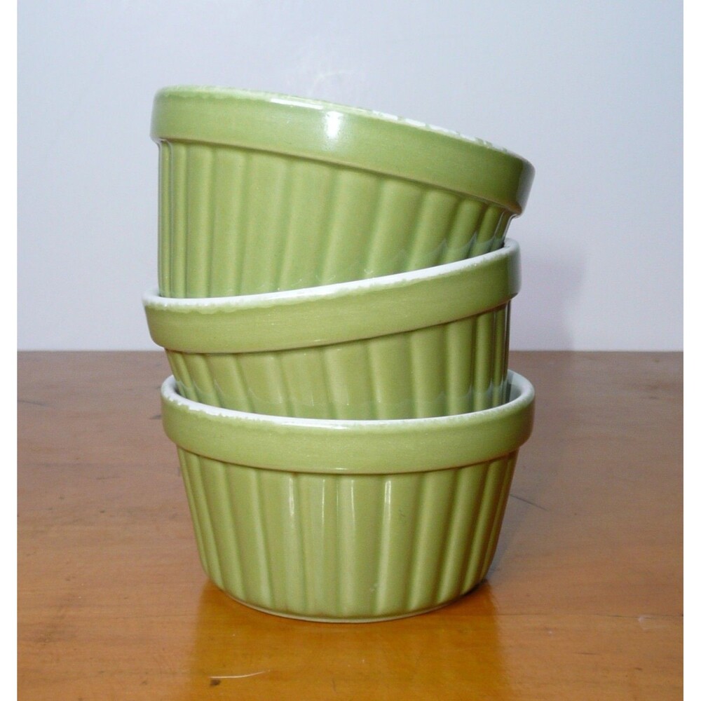 Soufflé Dish Ramekin for Baking – Set Of 3 - Avocado Green Ribbed 2" x 3.5"